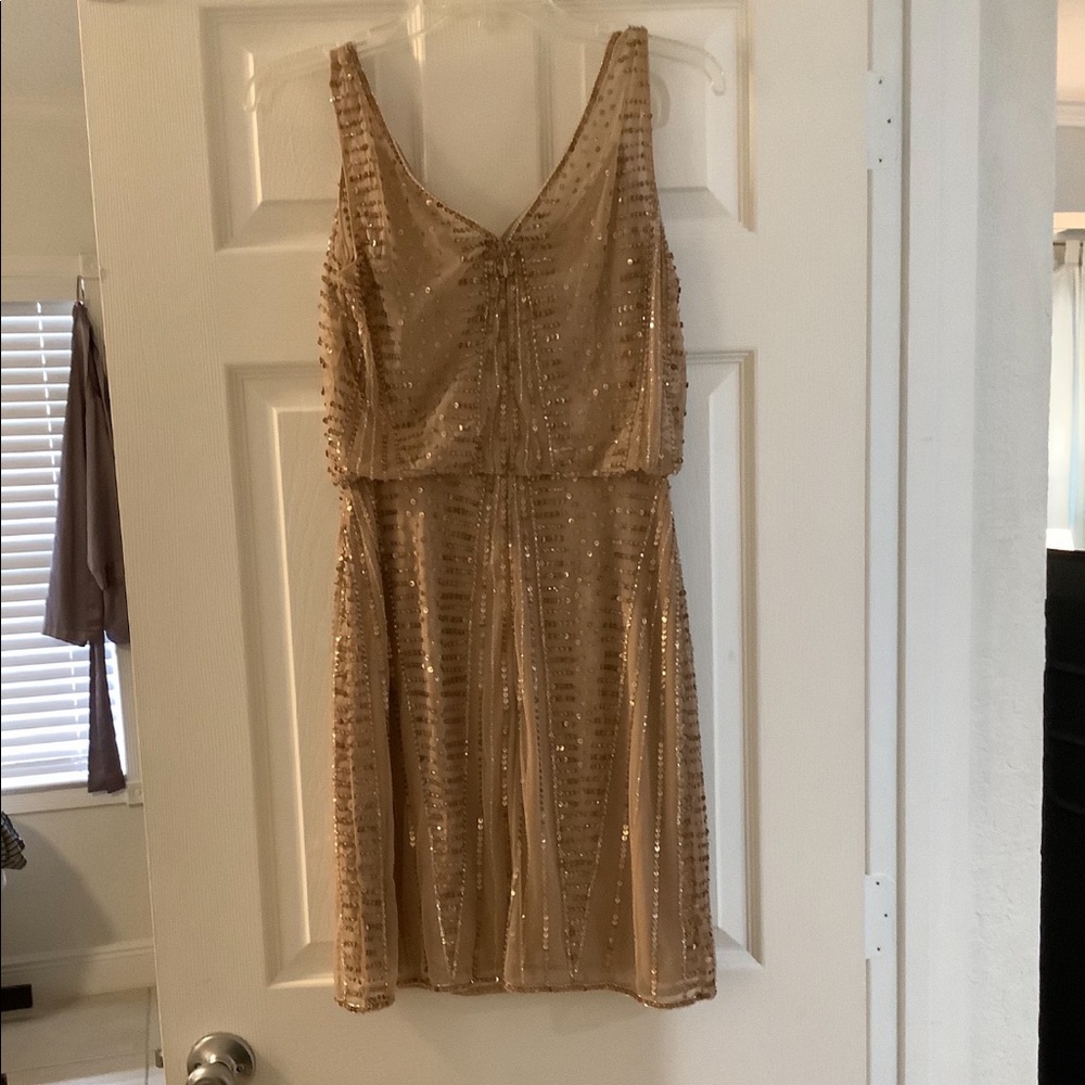 Adrianna papell beaded sequin blouson mini dress